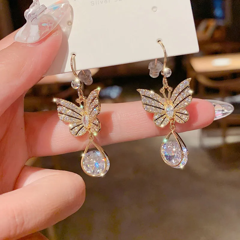 Fashion Butterfly Alloy Plating Inlay Zircon Women'S Drop Earrings