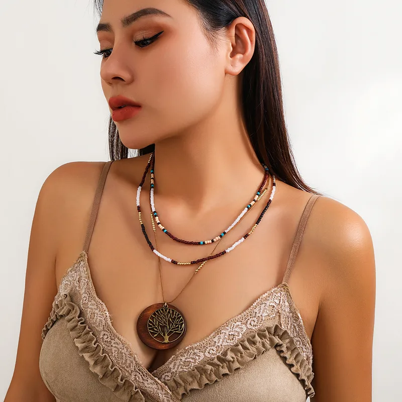 Bohemian Multi-Layer Tree Pendant Necklace