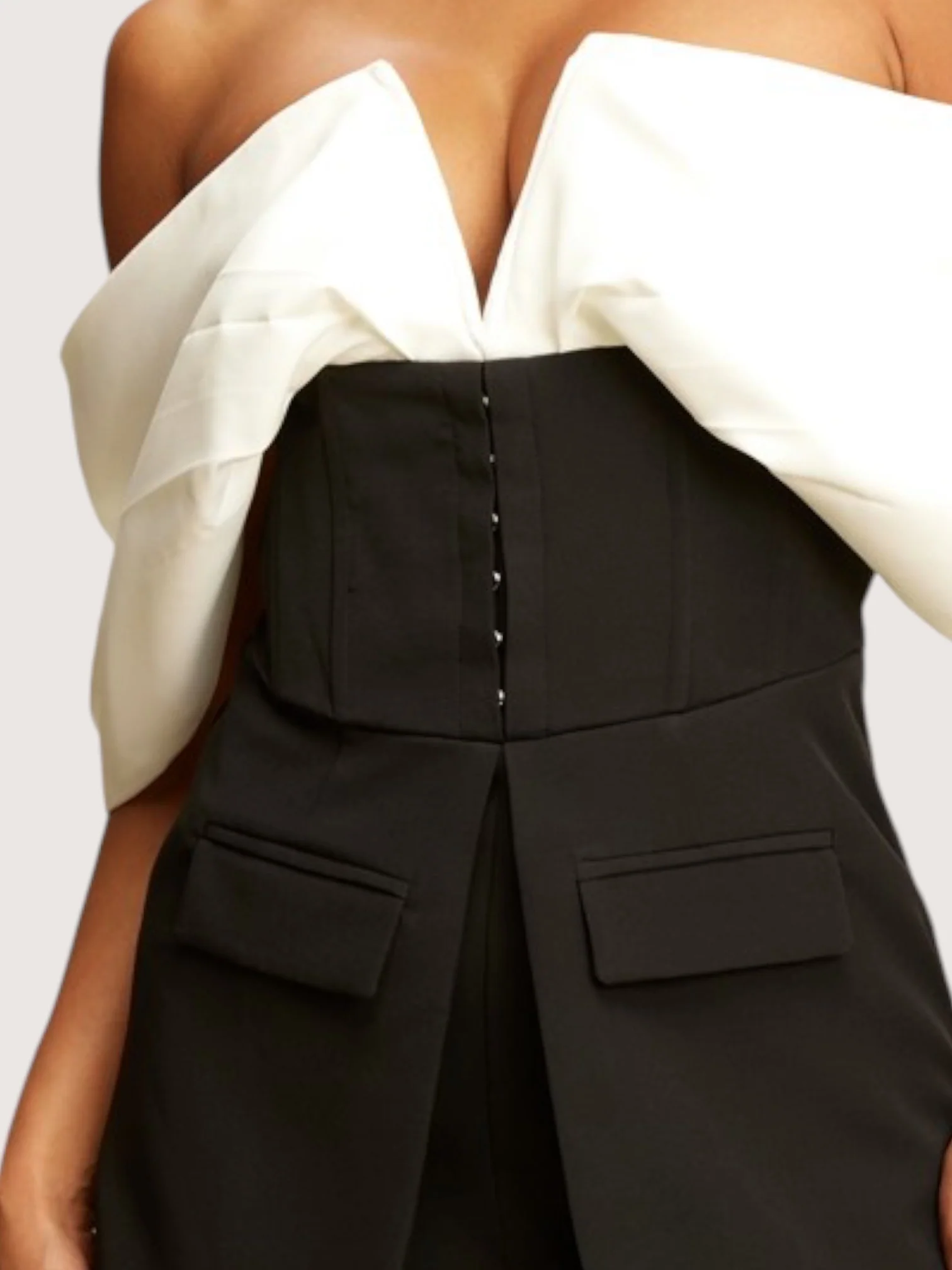 Elegant Off-Shoulder Black And White Playsuit