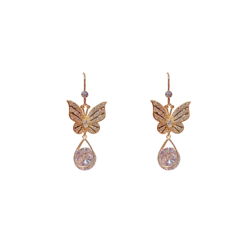 Fashion Butterfly Alloy Plating Inlay Zircon Women'S Drop Earrings