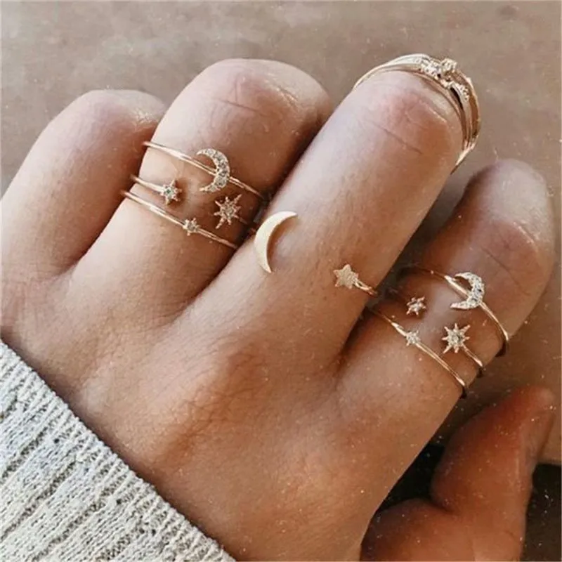 Chic Celestial-Themed Alloy Rings