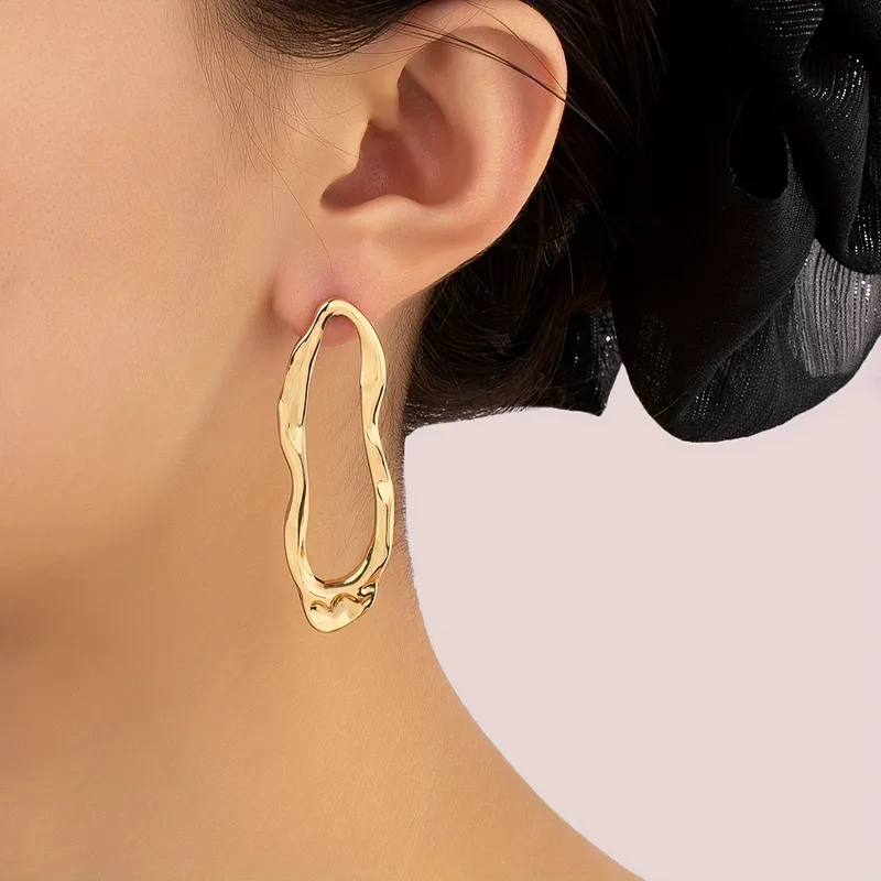Elegant Irregular Shiny Metallic Drop Earrings
