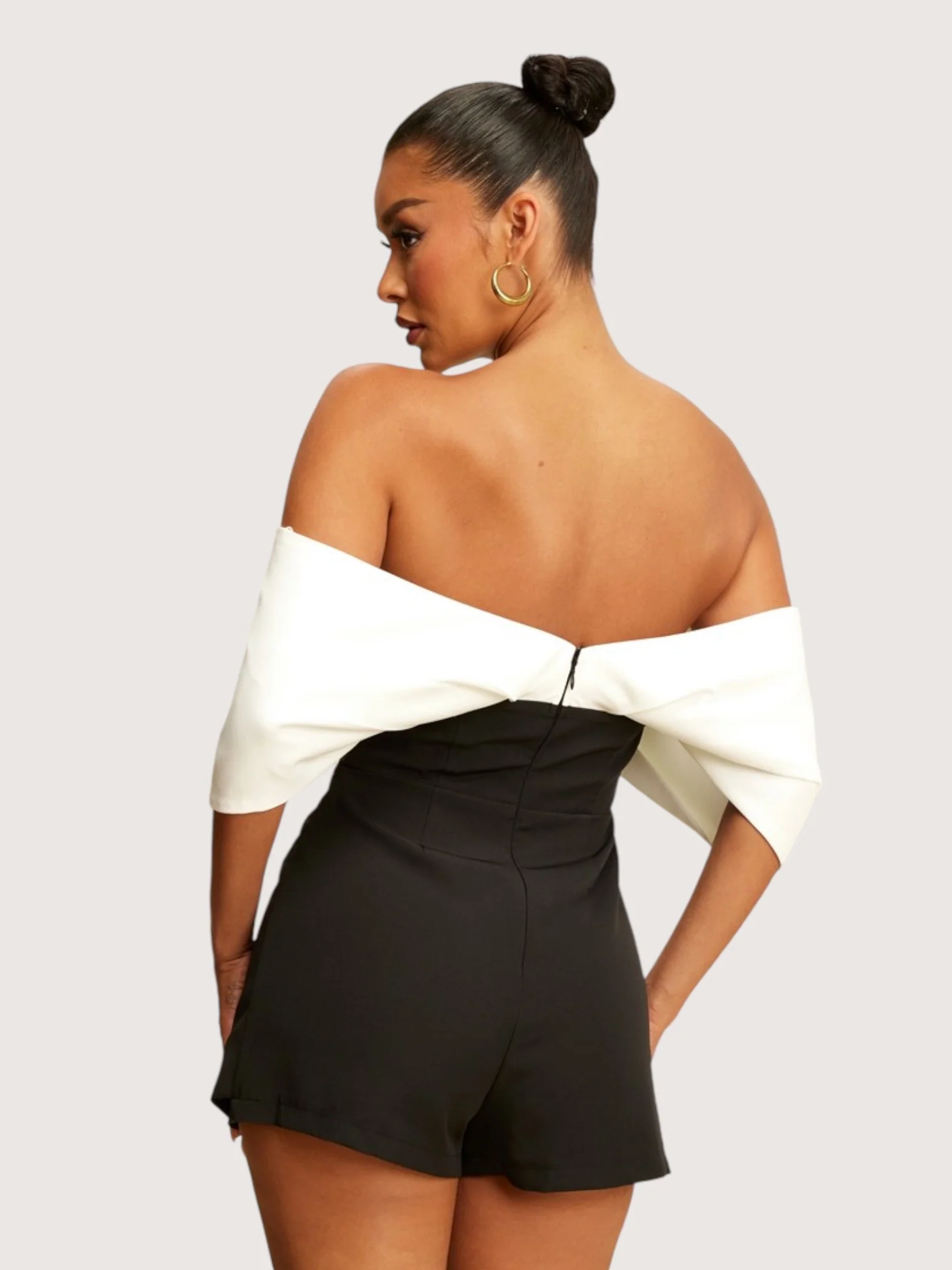 Elegant Off-Shoulder Black And White Playsuit
