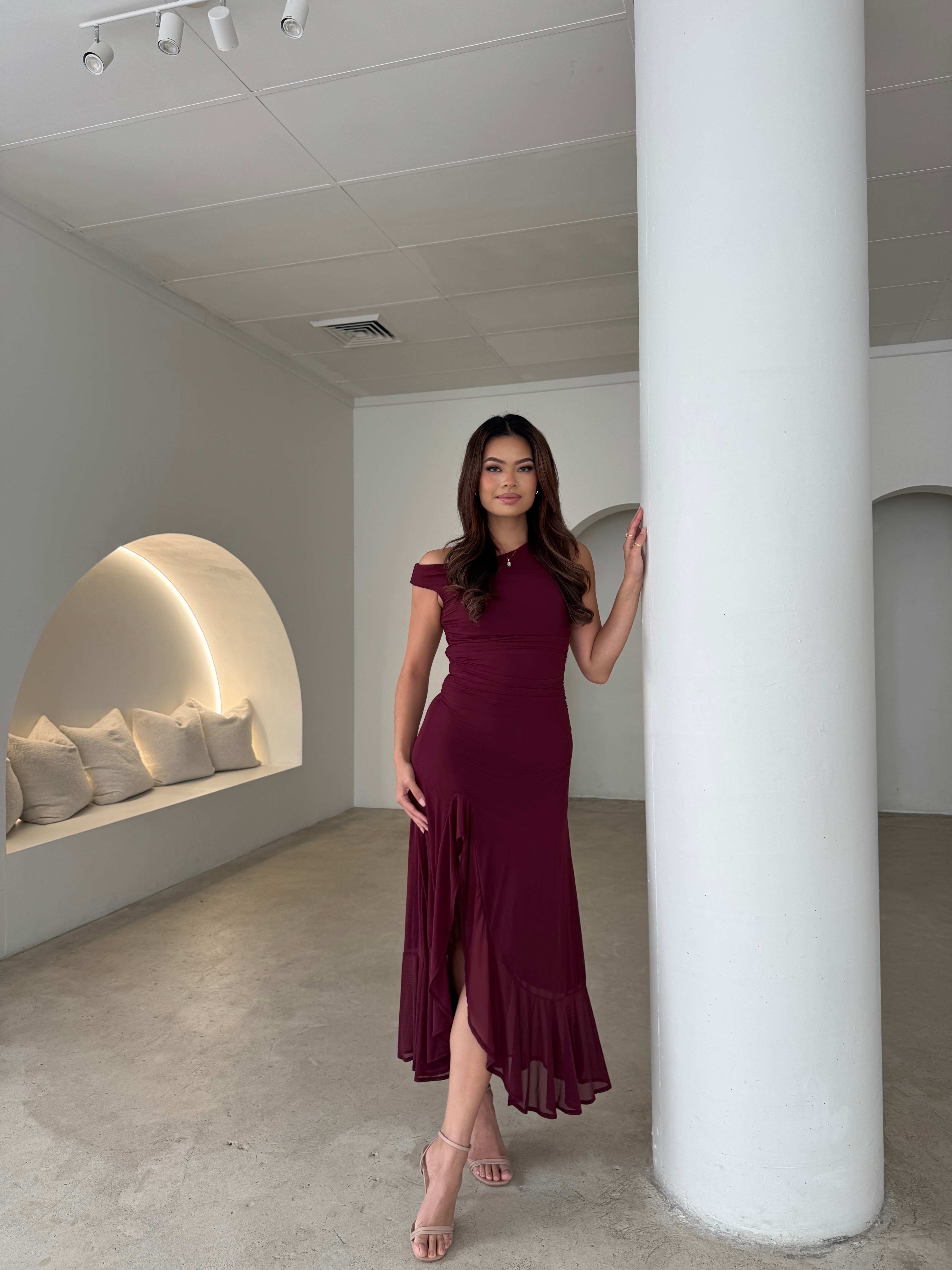 Elegant Burgundy Off-Shoulder Dress