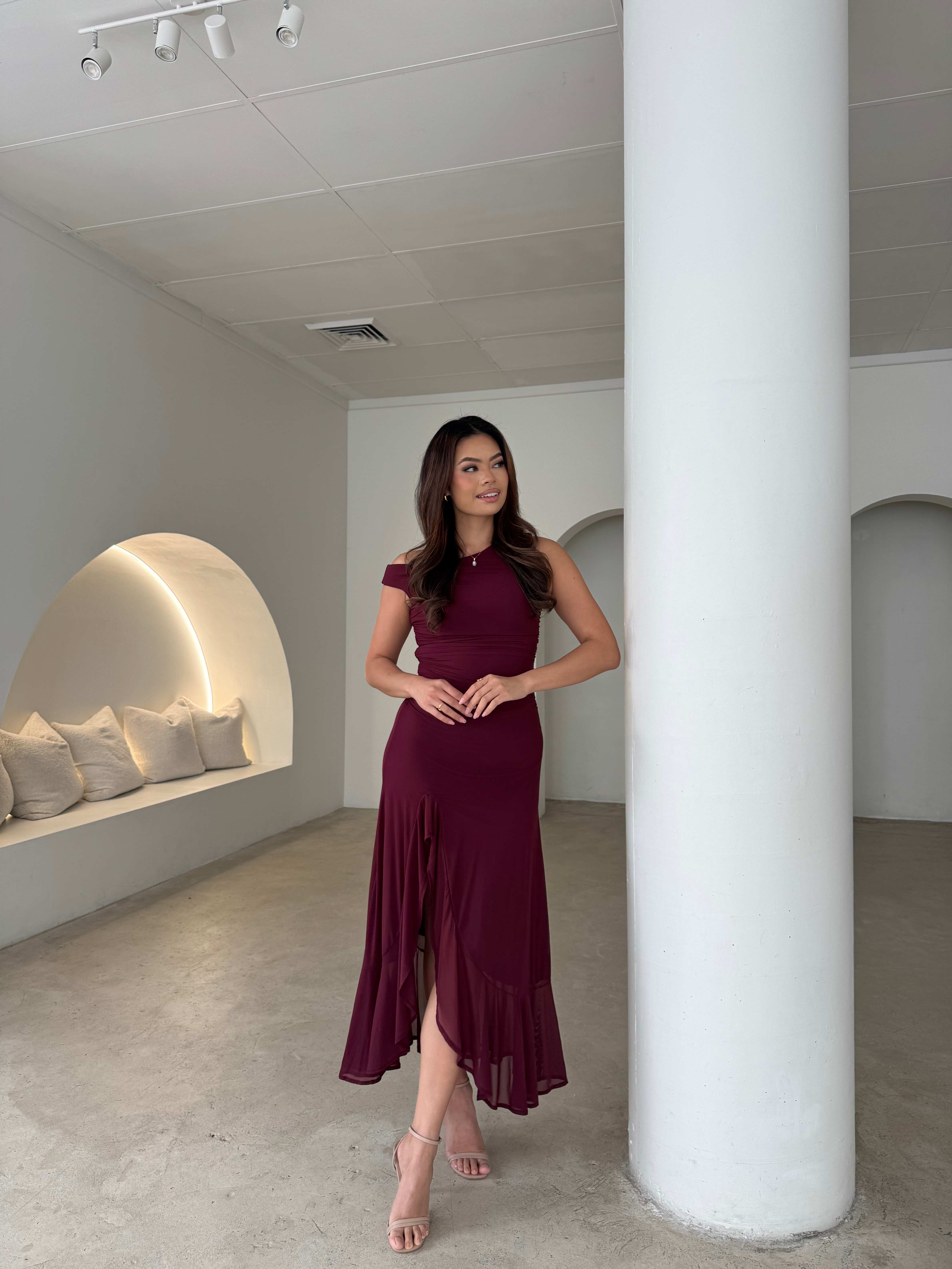Elegant Burgundy Off-Shoulder Dress