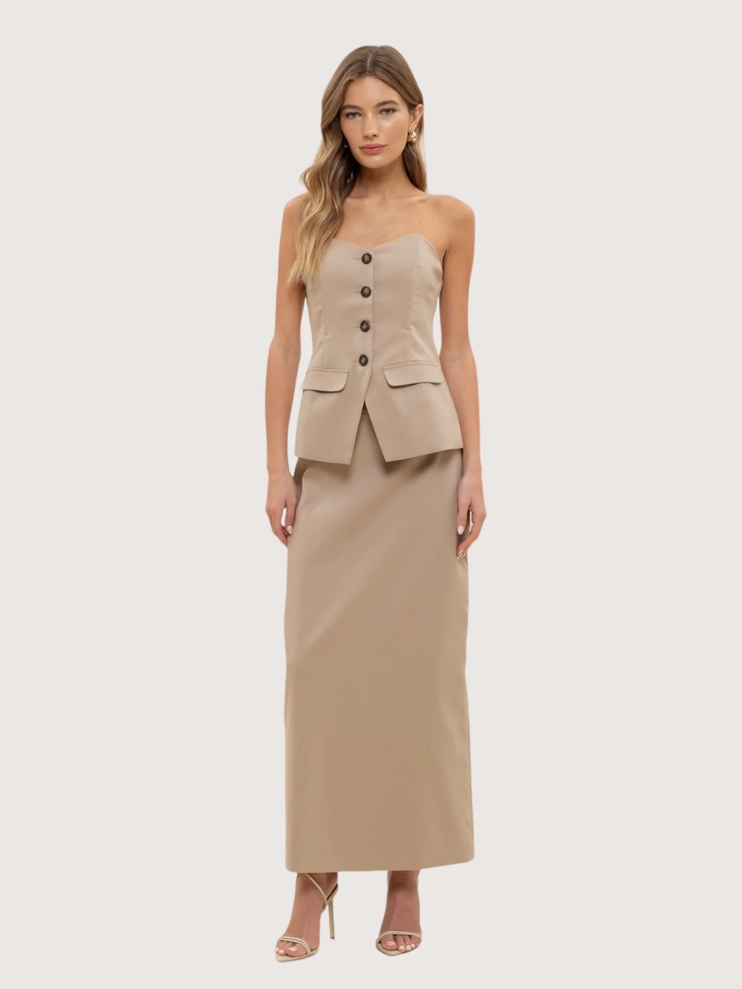 Elegant Beige Strapless Dress